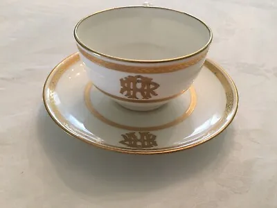 Minton For Tiffany Monogram Cup Saucer Gold White • $99