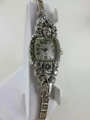 Vintage Bulova 23 Watch 14K White Gold 40 Diamonds 6.5  Bracelet Working • $750