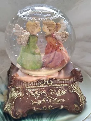 Adorable Kissing Angels  Silent Night  Musical Snow Globe Heaven Angels • $16.50