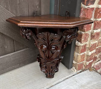 Antique French Corner Corbel Wall Shelf Hanging Wall Decor Carved Oak 19th C • $1400