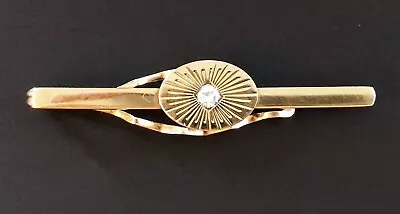 Vintage Unbranded Gold Tone Clear Stone Midcentury Tie Bar Clip Accessory MCM • $5