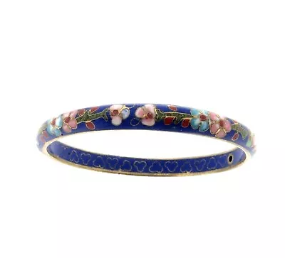 Vintage Chinese Cloisonne Enamel Bangle Bracelet Blue Floral 8mm 7.75  • $26.67