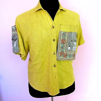 Vintage Vera Cristina Blouse Yellow Embellished Bullets Big Pockets Size M Shirt • $39.99