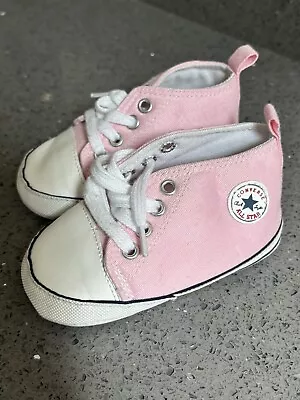 Baby Pink White Converse Booties Infant Size UK 3.   B11 • £3.99