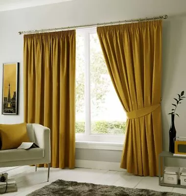 Pencil Pleat Curtains Thermal Blackout With Tie Backs Ready Made 100% Cotton • £49.95