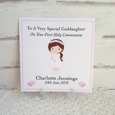 Handmade Personalised First Holy Communion Card For Girl With Pink Bibles  -CD4 • £3.95