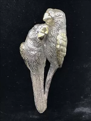 Vintage Designer YAACOV HELLER  925 Silver & Gold Huge  Dual Parrots  Brooch Pin • $499.99