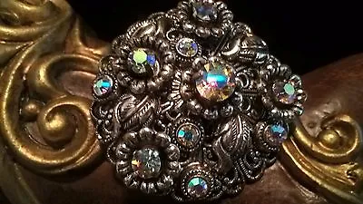 Stunning Aurora Borealis Rhinstones Flower Brooch Vintage German Jewelry • $20