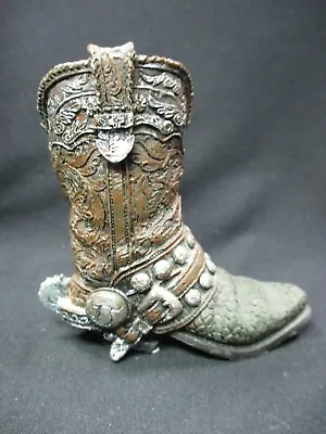 Resin Cowboy Boot -Brown & Silver With Spur - Figurine Or Mini Planter - 4  Tall • $5.95