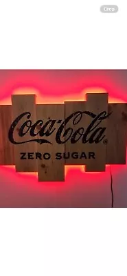 Coca Cola Zero Coke Zero Sugar Light Up 3D Wooden Wall Sign • £30.75