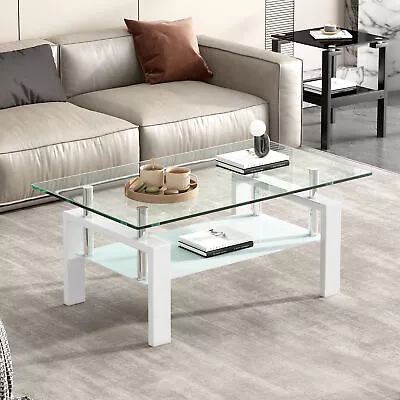 Tempered Glass 2-Layer Coffee Table For Living Room Center • $136.78