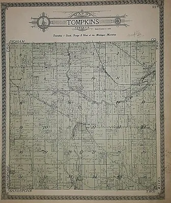 1911 Plat Map ~ TOMPKINS Twp. JACKSON Co. MI ~ MICHIGAN CENTRAL RAILROAD • $45.95