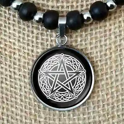 Pentagram Wiccan Pagan Witch Gift Pendant Leather Necklace Men's Women's Jewelry • $13