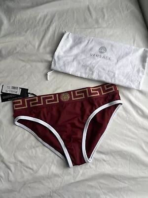 VERSACE Greca Border Medusa Head Bikini Bathing Swim Briefs 5 US 32 M Maroon NWT • $199