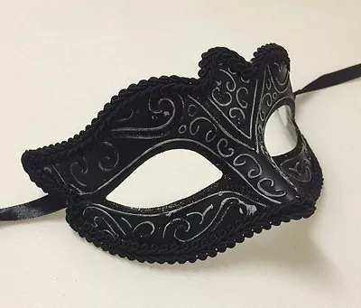 Mens Ladies Masquerade Ball Mask Venetian Party Eye Mask New Black Carnival • £8.99