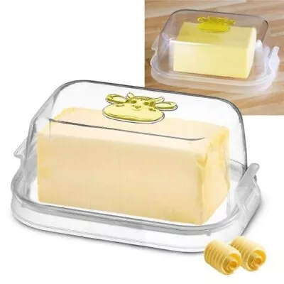 Butter Dish With Lid Holder Storage Kitchen Clear Butter Dish Serving Container • £7.29