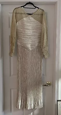 Mary McFadden Silk Plisse Criss Cross Gown Dress Size 10 Embroidered • $799