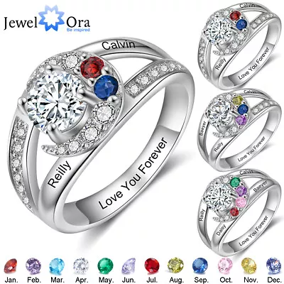 Personalized Split Shank Promise Rings Moon Anniversary Bands For Women Mother • $16.99