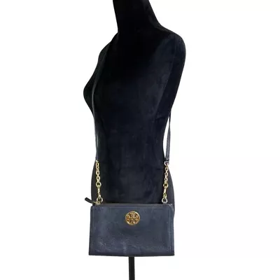 Tory Burch Mini Everly Leather Crossbody Bag In Black With Gold Accents • $47.60