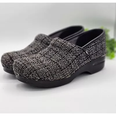 Dansko Clogs Shoes Women's 40 Black Gray Plaid Vegan Tweed Metallic Slip On • $17