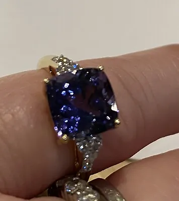 Tanzanite AAA Diamond 18K Gold Ring Certified N-O 3.85 Carats Exceptional Price • £1350