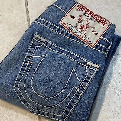 Vintage True Religion Jeans BOBBY SUPER T Row 32X29 Men's Thick Stitching USA A5 • $44.88