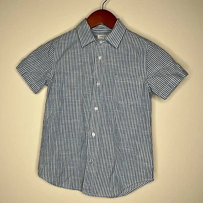 Crewcuts J Crew Boys Short Sleeve Blue Railroad Striped Button Up Shirt SZ 6-7 • $19.99