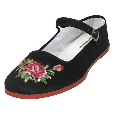 Women's Chinese Mary Jane Floral Cotton Shoes Slippers In Black - Sizes 5-11 New • $9.99