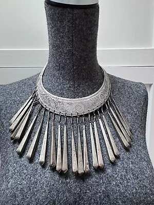 Vintage Hmong Miao Silver Plate Necklace Bib Choker  • $120