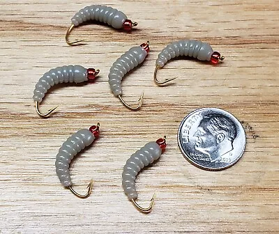 6 - #12  Red BH Grub Worms Dirty Gray  Wet Fly - Trout Crappie Pan Fish  • $15.99