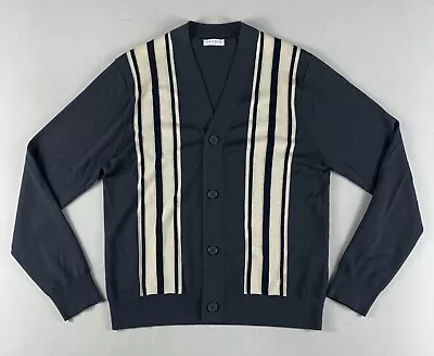 Sandro Cardigan Sweater Medium Wool Striped Button Navy Blue Preppy Classic Golf • $59.99