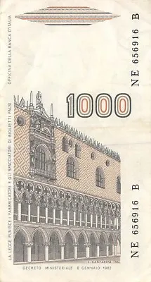 Italy   1000  Lire  6.1.1982  P 109b  Series  NE-B   Circulated Banknote It • $2.95
