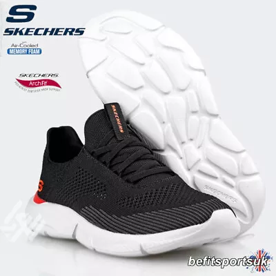 Skechers Mens Slip-on Shoes Black Memory Foam Go-walk Trainers Arch Sketchers • £54.95