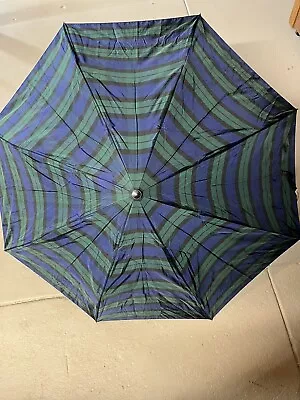 Eddie Bauer Vintage Plaid Umbrella Green Blue Wood Handle • $38