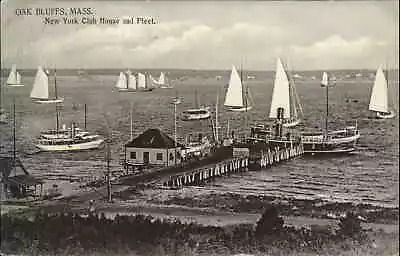 Oak Bluffs Massachusetts MA Cape Cod NY Club House Sailboats Yachts Vintage PC • $12.69