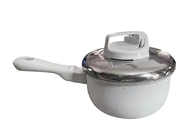 VTG White Enamel T-Fal France Ultrabase Nonstick Sauce Pan With Vented Lid 6  • $13.46