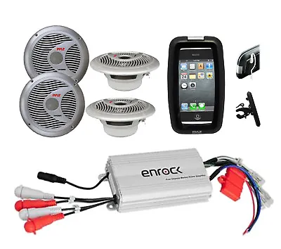 Pyle Bike ATV Outdoor Use 4 Round Speakers 800W IPod MP3 Input Amplifier Case • $131.99