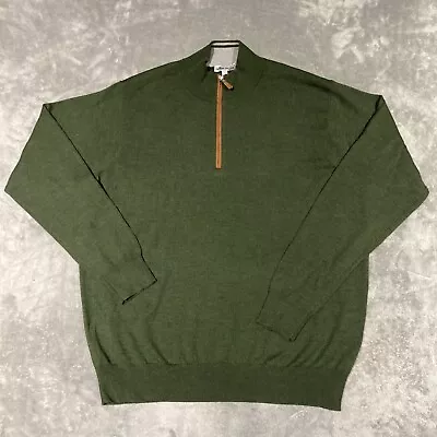 Peter Millar Merino Wool Silk Blend Olive Green 1/4 Zip Golf Sweater XL • $35