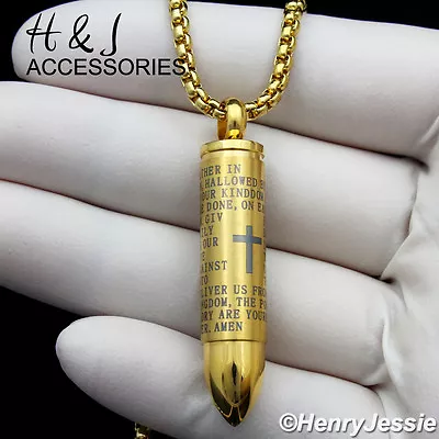 18-36 Stainless Steel 3mm Gold Plated Box Chain Bible Verse Bullet Pendant*G99 • $18.99