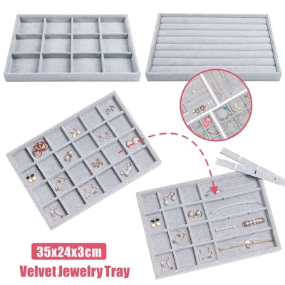 £8.99 • Buy Display Box Earring Ring Velvet Jewelry Case Show Tray Holder Storage Organizer