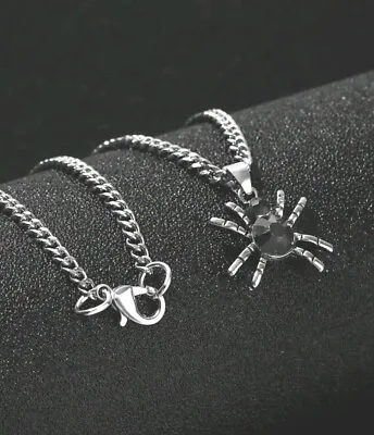 Men Women Trendy Gothic Black Spider Pendant Necklace Jewellery Gift • £4.99