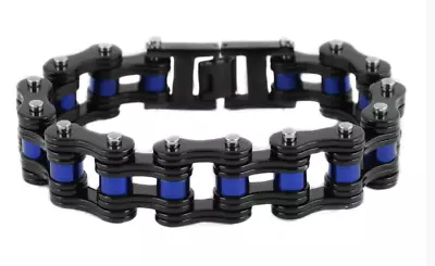 Men's Motorcycle Bike Chain Bracelet Stainless Black & Blueish / Purplish 66 • $35.89