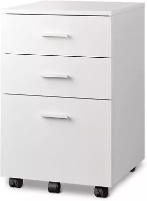 3-Drawer Wood Mobile File Cabinet Rolling Filing Cabinet For Letter/A4Size White • $102.59