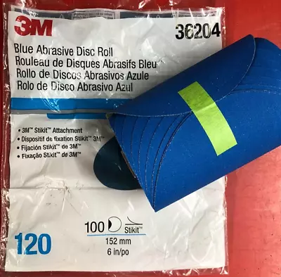 3m 36204 Stikit 120 Grit Grade Blue Abrasive Da Paper (100) Disc Roll 6  Inch • $35.95