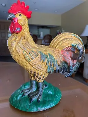 Vintage 9  High Rooster Bird Chicken Cast Iron Metal Doorstop Farmhouse • $30