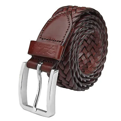 Falari® Men's Braided Belt Stainless Steel Buckle Genuine Leather 35mm 9007 • $29.99