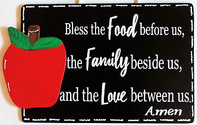 APPLE Bless Food Family Love KITCHEN BLESSING PRAYER SIGN Wall Hanger Plaque • $13