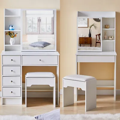 £179.99 • Buy Modern Dressing Table Desk Sliding Mirrors With Storage Drawers MDF Makeup White
