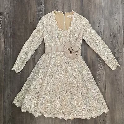 Vintage Victoria Royal Ltd Nude Lace Iridescent Silver Sequins Gorgeous Dress • $49.99