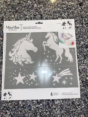 MARTHA STEWART Adhesive Laser-Cut Stencil 4 Designs ~ Unicorn Star Theme NEW NIP • $3
